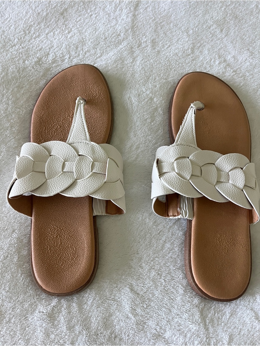 Nautica White Braided Toe-Post Sandals with Tan Footbed